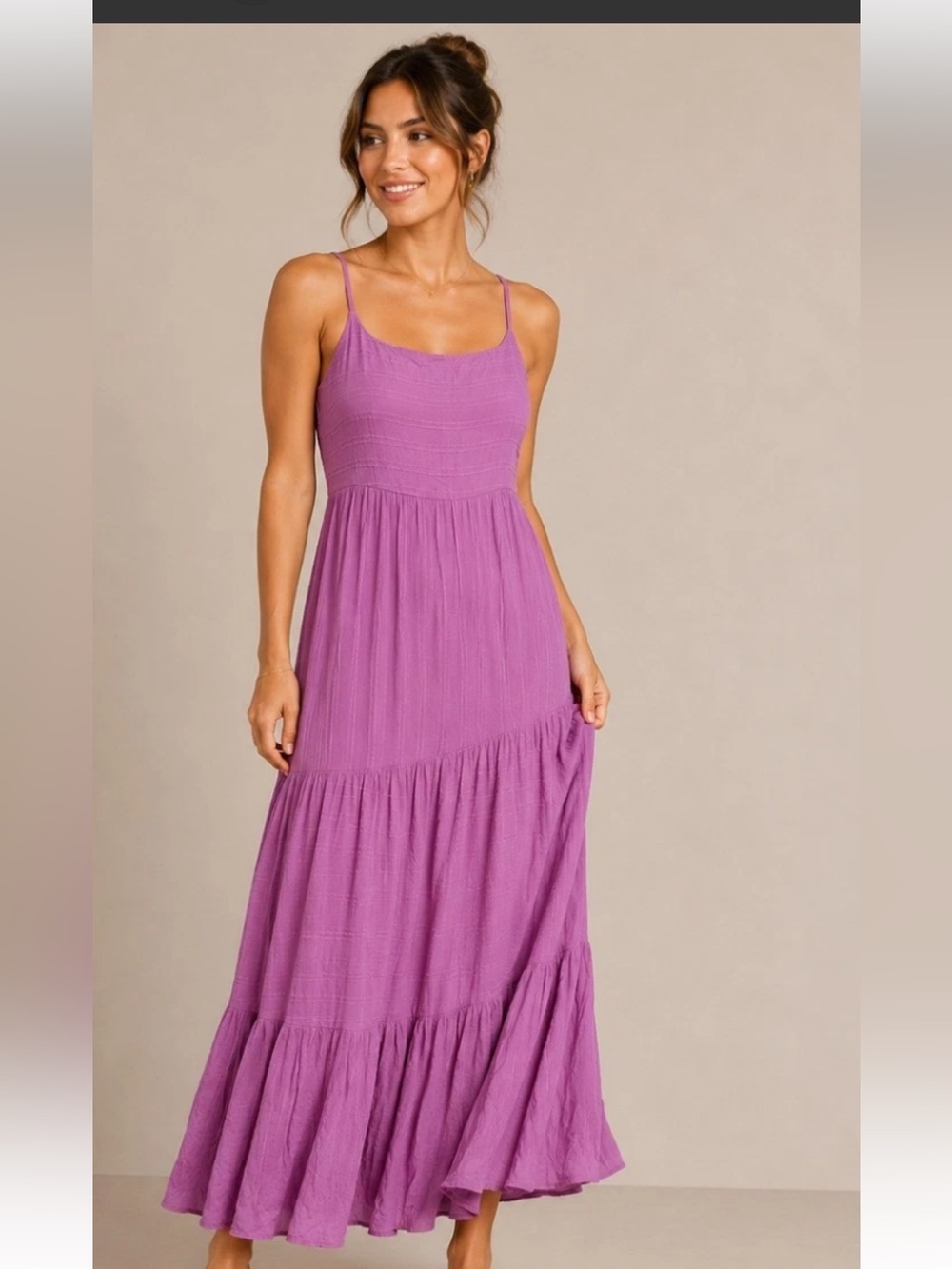 Haute Hippie Purple Tiered cotton Spaghetti-Strap Sundress